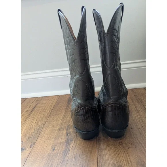 Nocona Boots Mens Lizard Skin Western Cowboy Boots Gray Brown Pointed Toe Sz 10